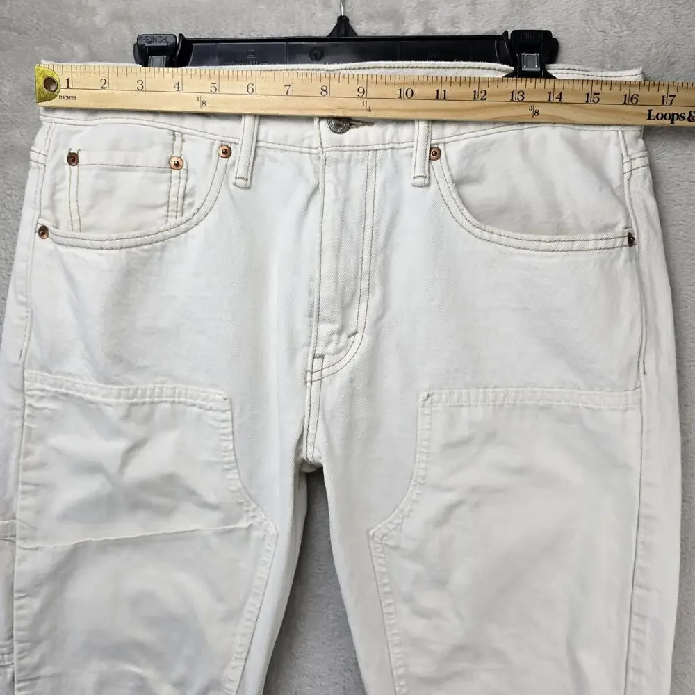 Levis 502 Altered Jeans Mens 33x27 White Tapered Regular Fit Double Knee Denim